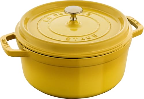 STAUB Cocotte, Gusseisen Bräter, Alle Herdarten inkl Induktion, Rund, 24 cm, 3,8 L, Zitronen-Gelb