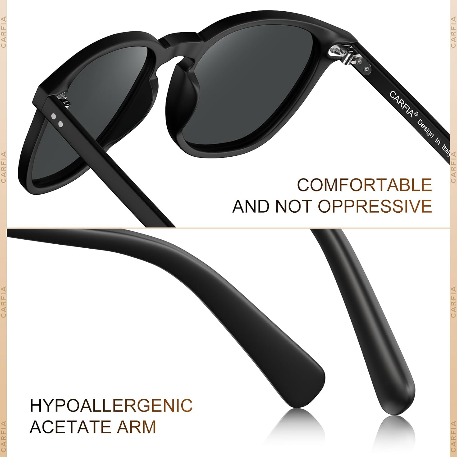 CARFIA Retro Acetate Polarized Sunglasses for Men UV400 Protection Hand-Crafted Frame Sun Glasses CA5285L