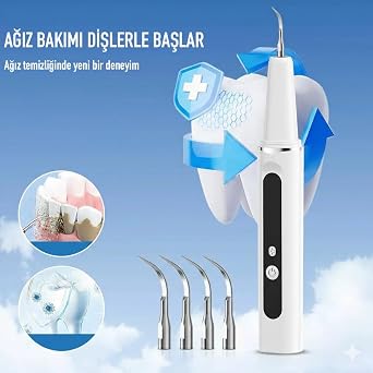 Elamour Ultrasonik Diş Taşı Temizleme Cihazı – LED Işıklı, 5 Mod, 3 Yedek Başlık