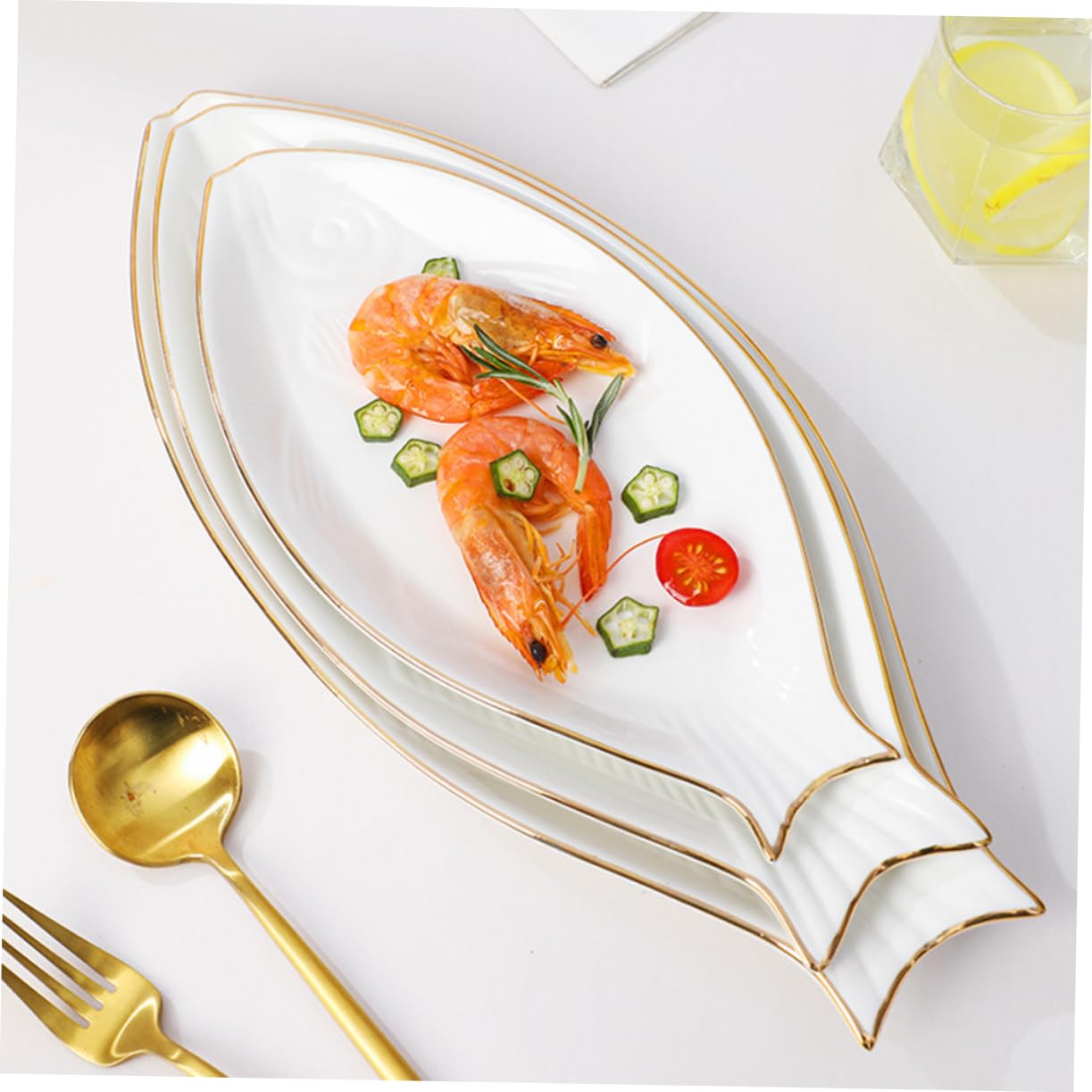 TOPPERFUN Fischplatte aus Keramik in Weiß für Restaurant und Dessert