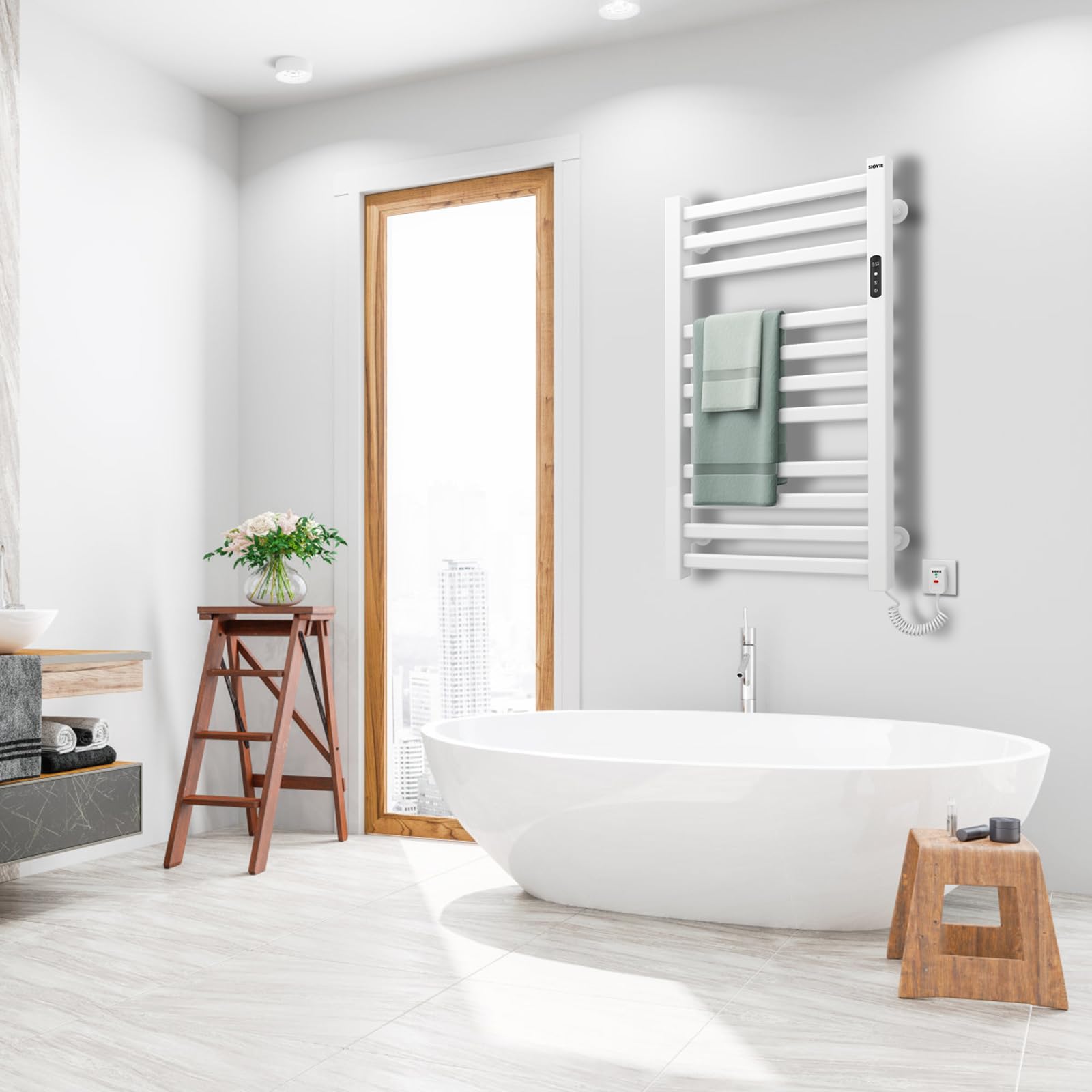 Portasciugamani Elettrico, Scaldasalviette, 550x900mm Radiatore da Bagno Elettrico, Scaldasalviette Elettrico Bagno, Radiatore Scaldasalviette, Risparmio Energetico Portasciugamani Parete-White Right