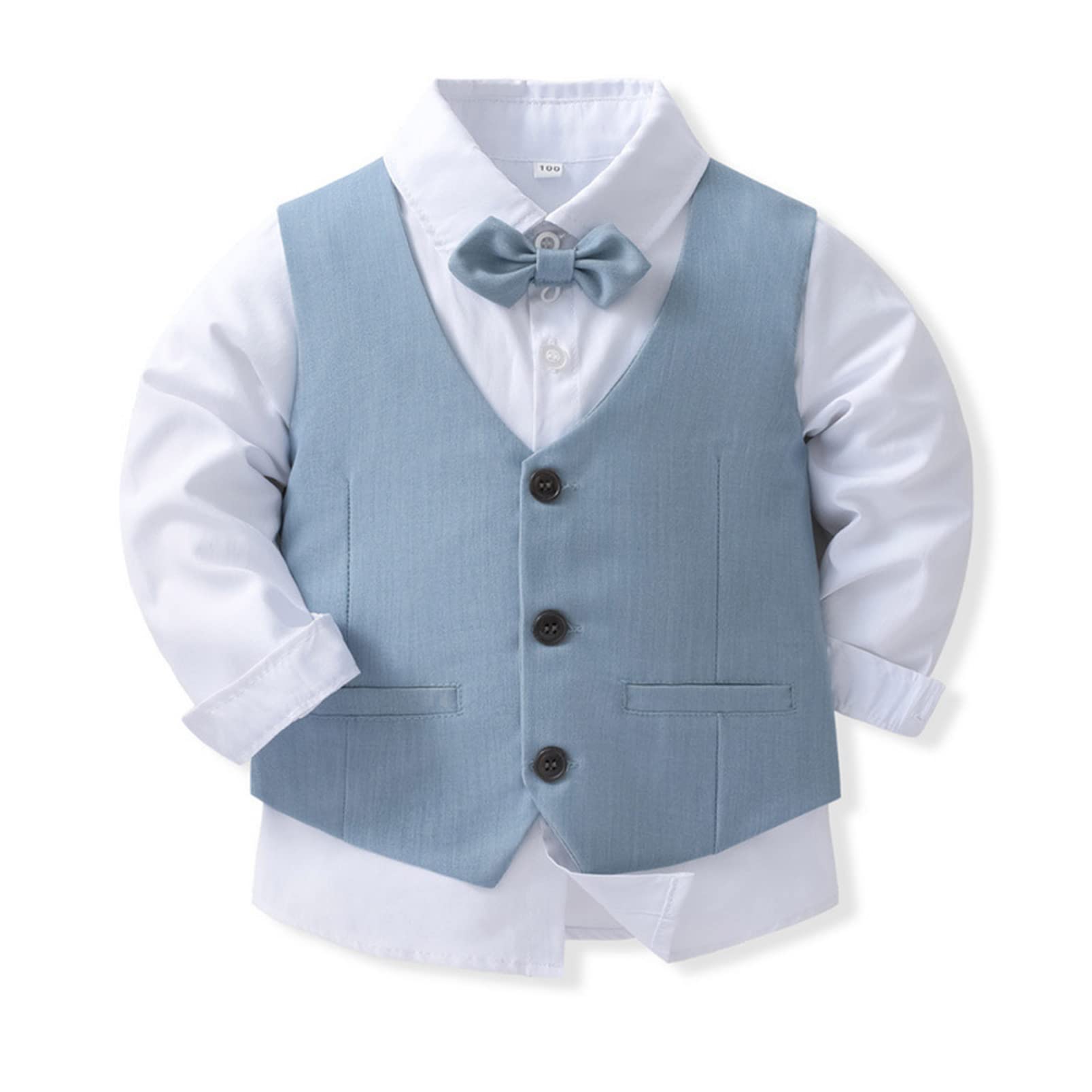 Aislor Costume de Baptême Gentleman Enfant Garçon Fille Chemise Blanc + Cravate Fleuri +Gilet + Pantalon Garcon Tenu Formel Manche Longue 4 Pièces 12Mois-8 Ans