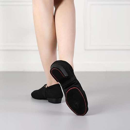 missfiona Jazz Schoenen Dames Balzaal Dans Laarzen Vrouwen Dans Platte met Split Zool(42 EU, Zwart PU
