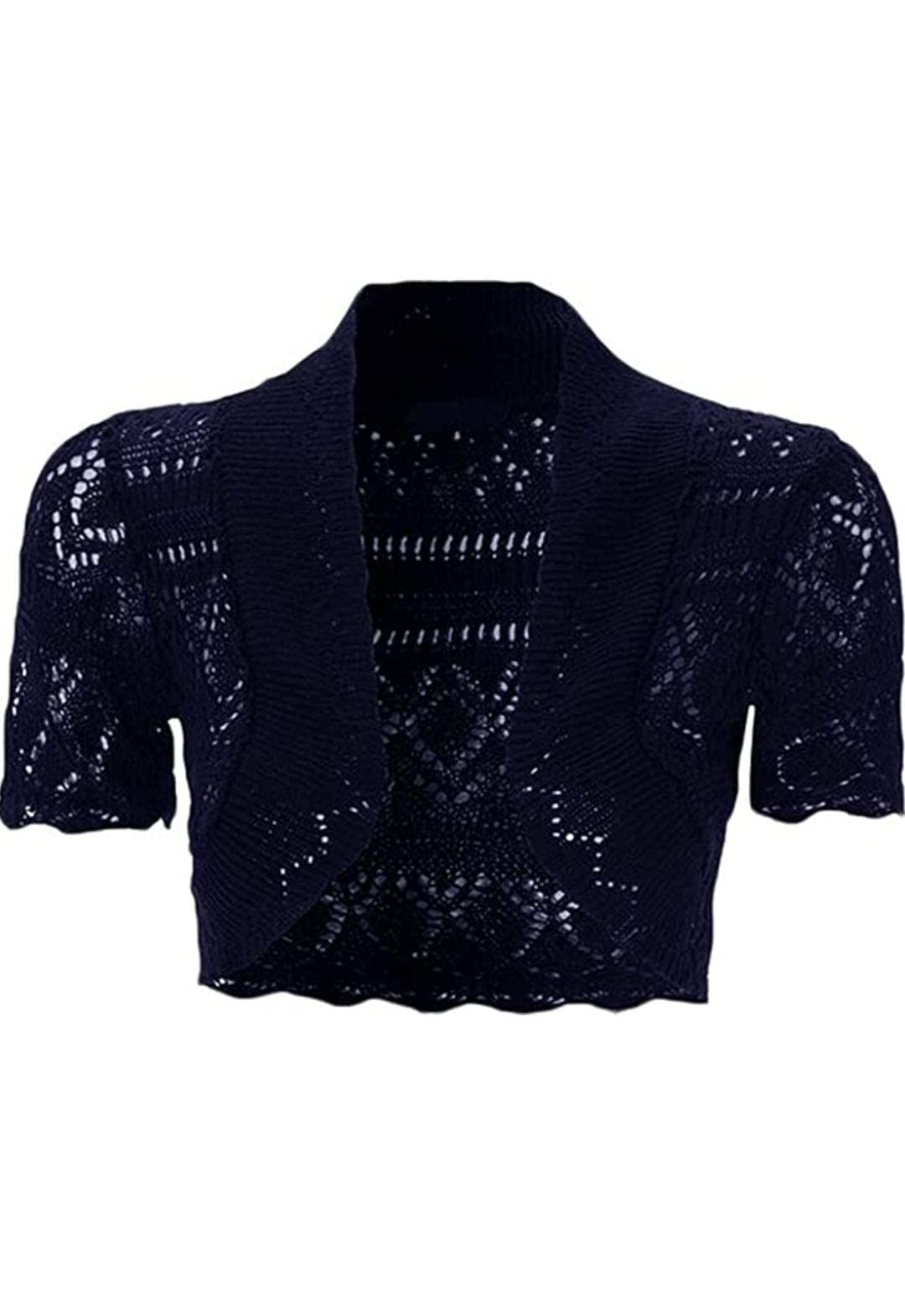 JJ CLOTHING Girls Kids Short Sleeve Crochet Knitted Bolero Shrug Top Cardigan Shrug (Navy, 11-12 Years)