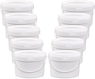 10 Pack White Plastic Bucket with Handle and Lid Food Storage Bucket Containers All Purpose Pail for Multipurpose Paint Water Art Crafts Projects Garage Organization (1 Gallon White)