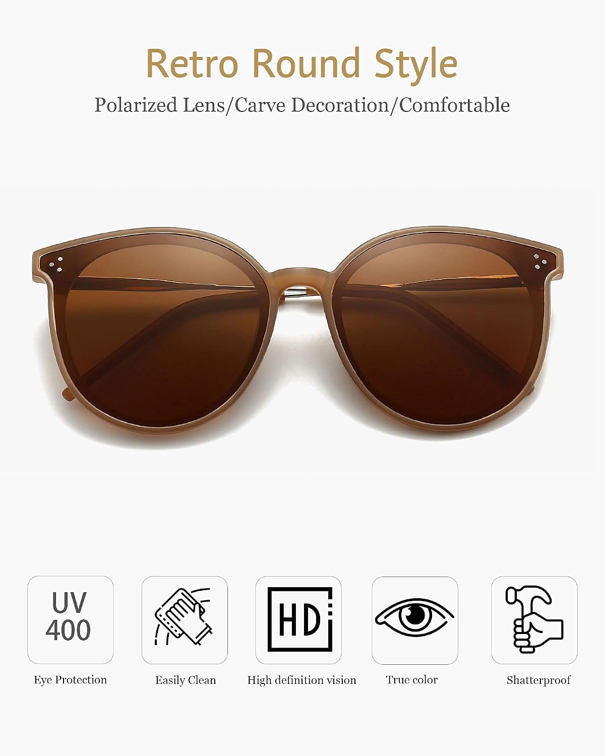 Oversized Retro Round Polarized Sunglasses Unisex UV400 Blocking