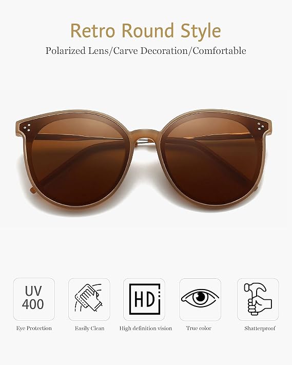 ANRRI Oversized Retro Round Polarized Sunglasses Unisex UV400 Blocking