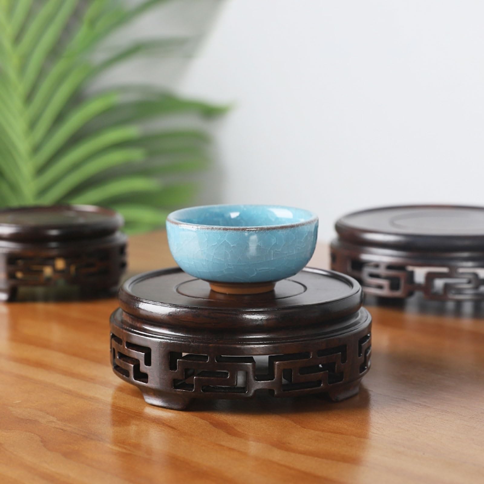 SLEEVE Base de Bonsaï Bois Massif Fond Rond Grain de Bois Petit théière Vase bonsaï bonsaï en Pot Jade Bouddha Statue décoration présentoir Base de Vase en Bois (Size : 4.9in)