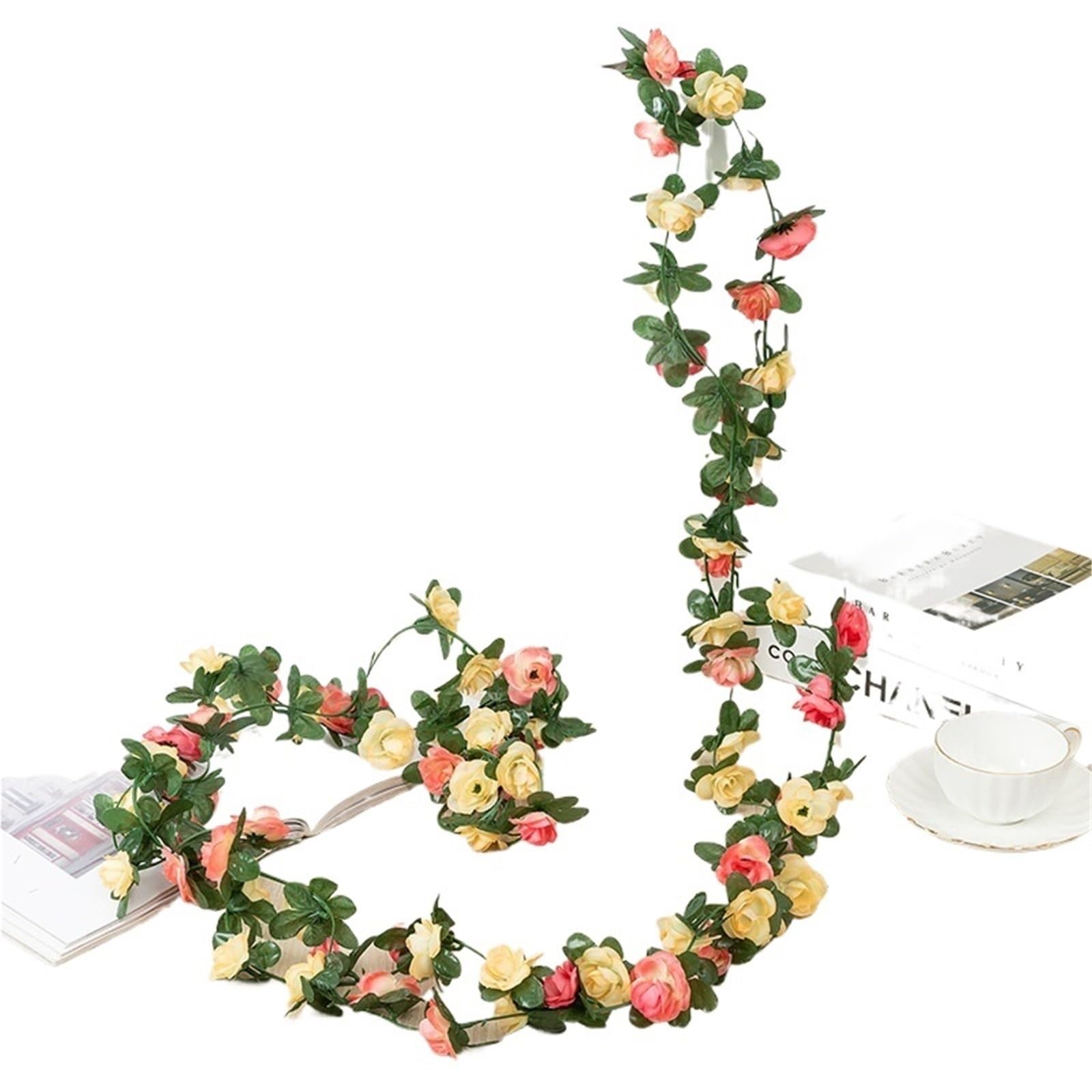 LuoAXINN Artificial Rose Vine 2pcs 2.2m 45heads Fake Rose Vine