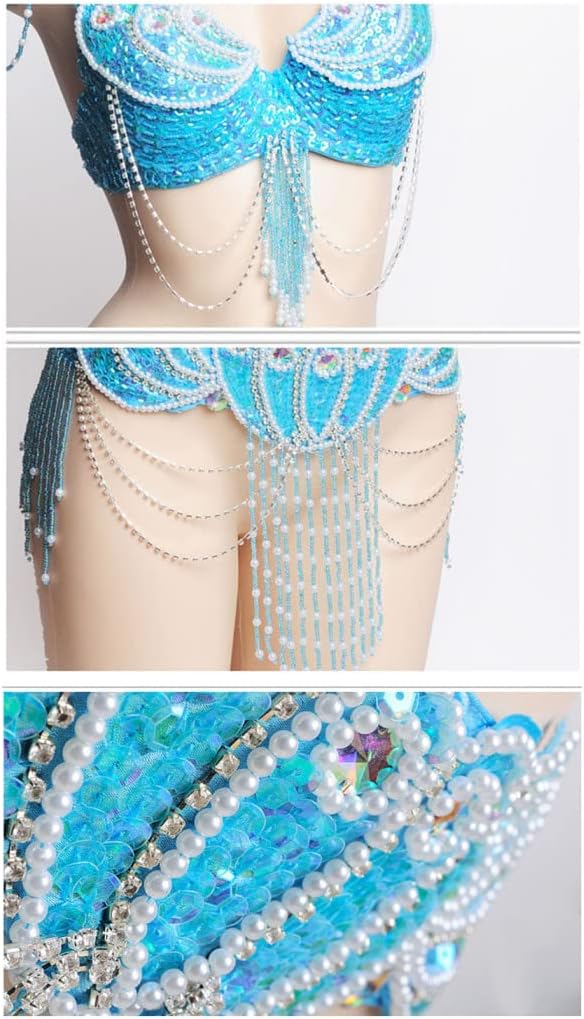 Women Belly Dance Outfits Performance Dresses Tribal Belly Dancwer Costumes Belly Dance Bra and Belt 2 Piece Set