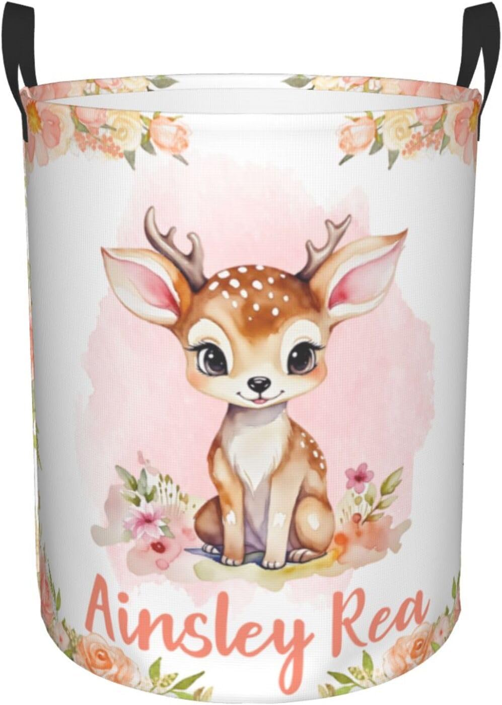 Deer Custom Baby Laundry Basket Personalized Gifts Customized Name Laundry Hamper For Kids Boys Girls Adults Collapsible Clothes Storage Organizer 16.5x13.3 In