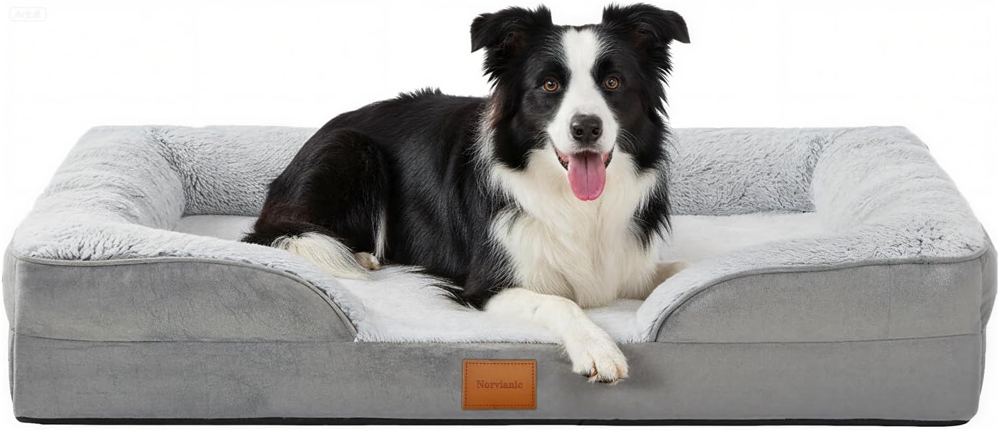 Orthopedic Memory Foam Small/Medium Dog Bed,Waterproof Small Pet Beds,Washable Removable Cover Dog Couch,Support for Joint Pain. (Grey, Large)