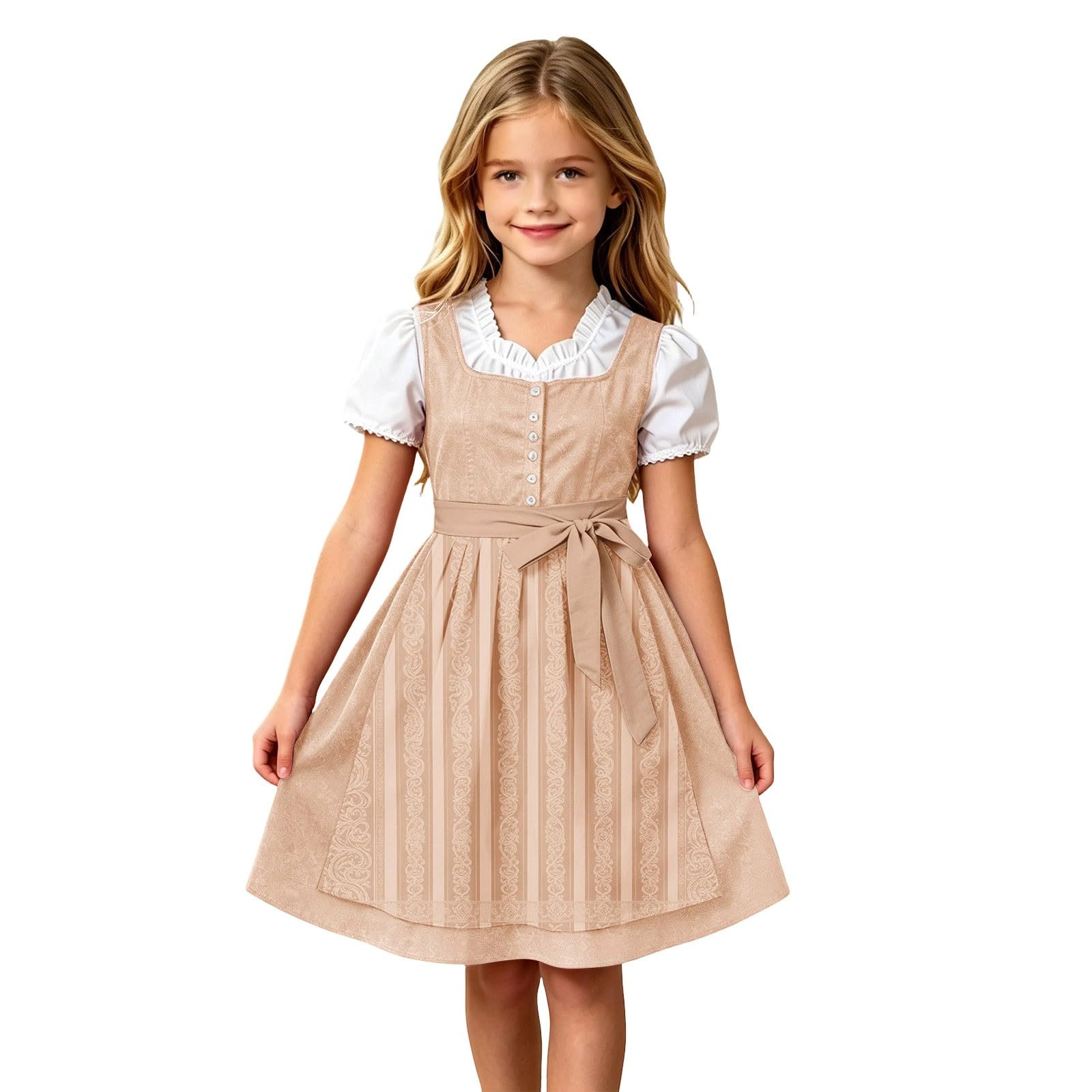Girls Oktoberfest Costume Bavarian Beer Festival Dirndl Dress with Apron — image 1