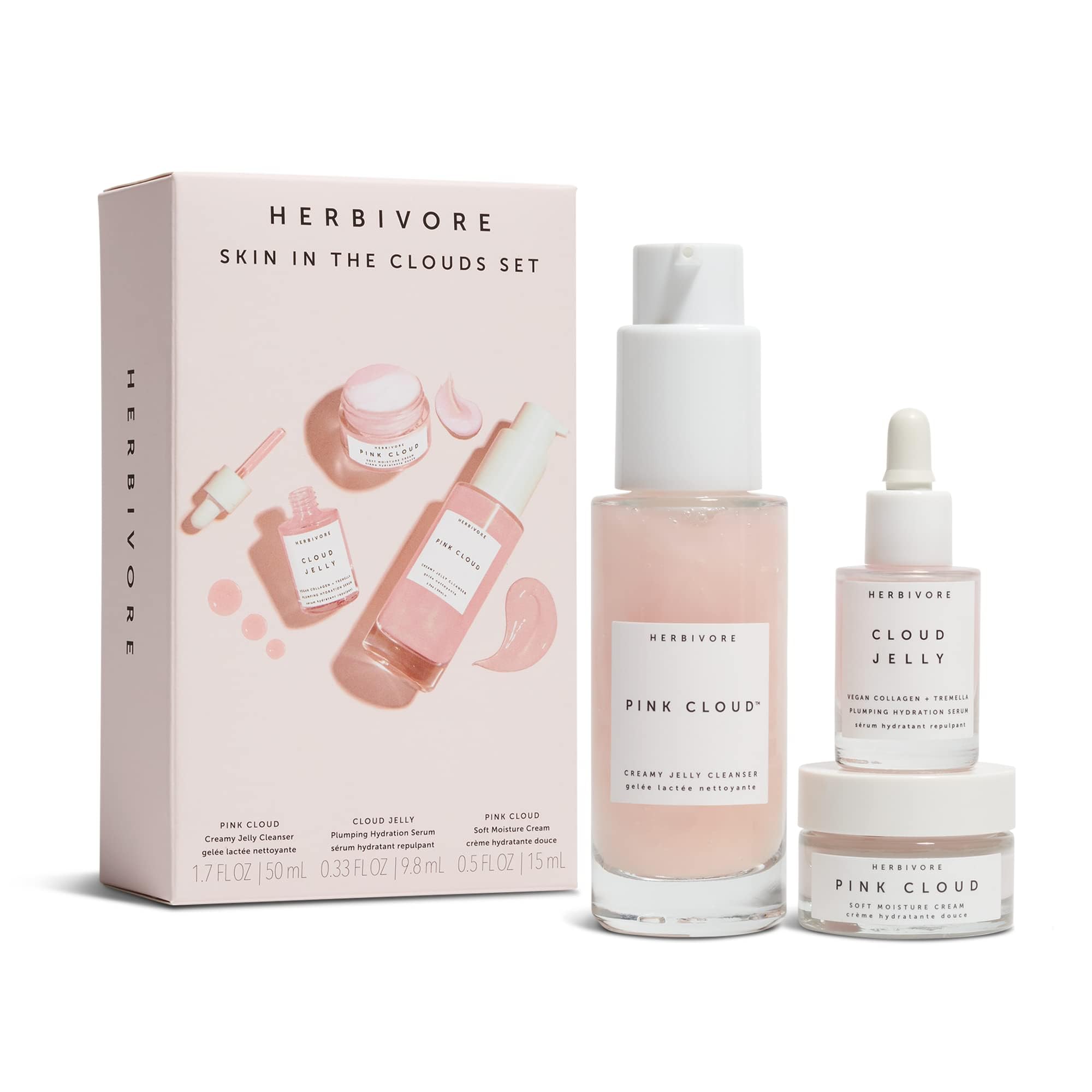 HERBIVORE "Skin In The Clouds" 3-step Plumping Hydration Gift Set | Cleanser, Cream, Serum | Plant -Based