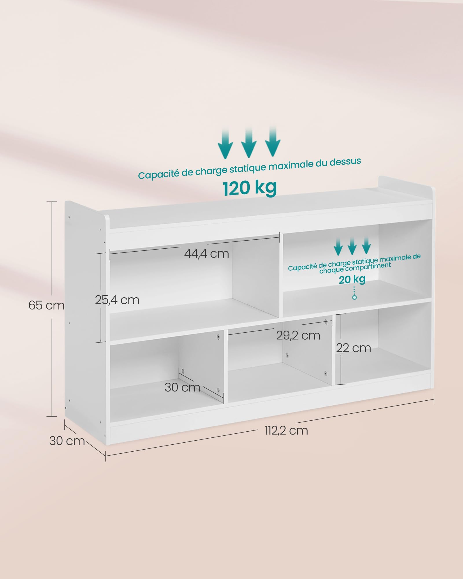 SONGMICS Étagère à Jouets pour Enfants, Meuble de Rangement Esprit Montessori, 5 Compartiments Ouverts, pour Chambre d’Enfant, Salle de Jeux, Salon, 30 x 112,2 x 65 cm, Blanc Nuage GKR052WZ01