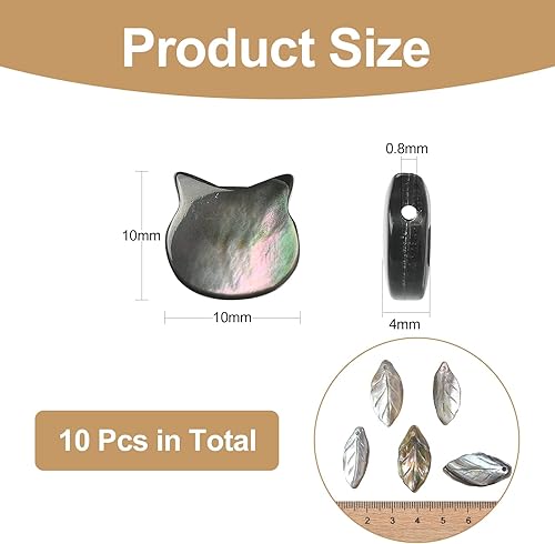 Miniatura 3 de LiQunSweet 10 cuentas de gato de concha natural, cuentas sueltas de cabeza de animal para collares, pulseras, aretes, fabricación de joyas, 0.394 x
