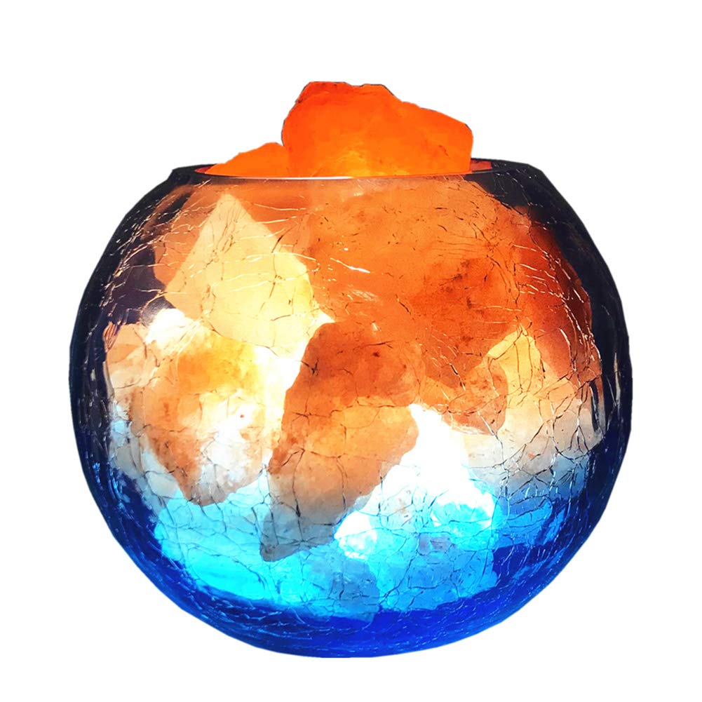 Lámpara De Sal Volcánica del Himalaya, Pantalla De Cristal Redonda, Alimentada por USB, Luz Creativa para La Noche Junto A La Cama, 15 × 15 × 12 Cm