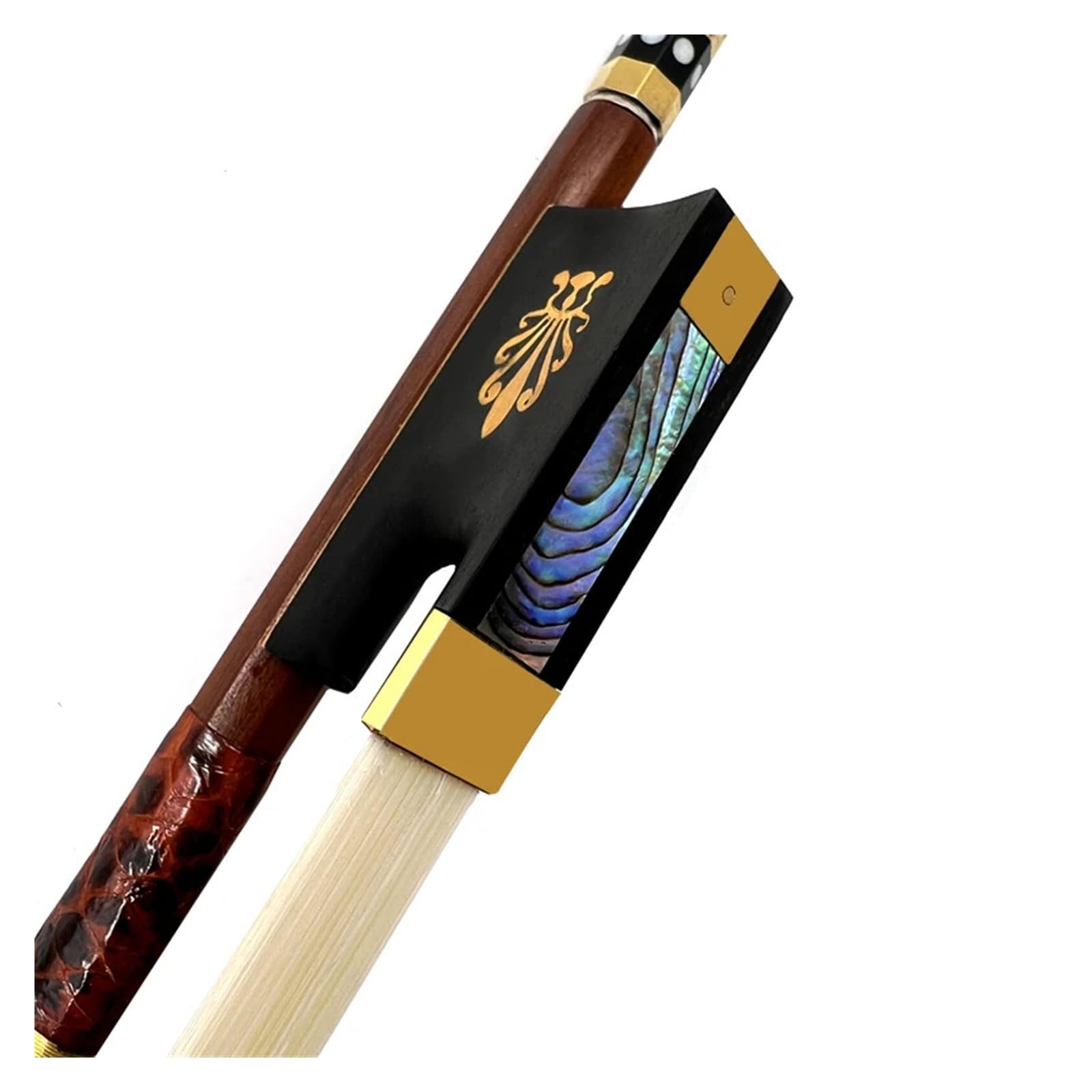 1 Stück Brasilholz 4/4 Violinbogen Geigenbogen, Ebenholz aus Sibirien, weißes Rosshaar, Schachtelhalm, Messingteile