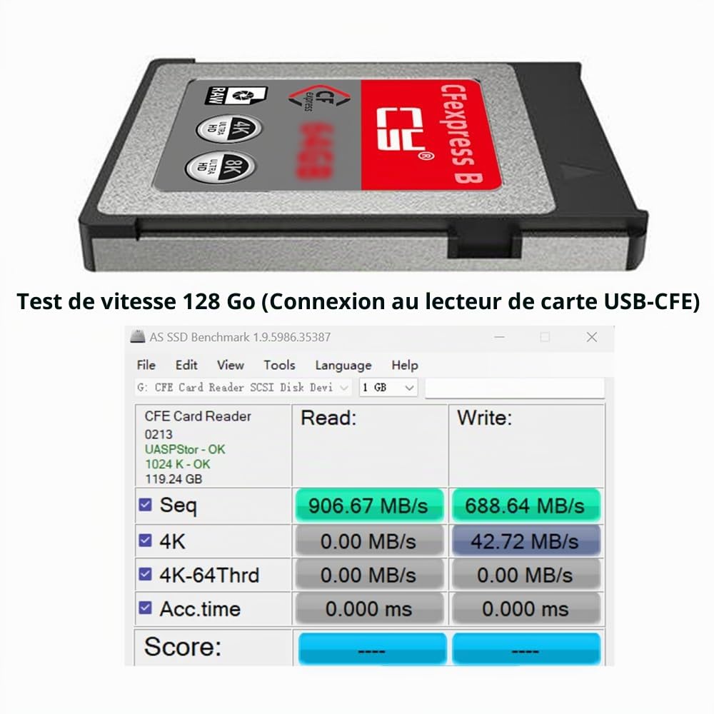 cablecc Adaptateur de carte mémoire CFEXPRESS 128 Go type B CFE CFB compatible avec XS Camera 8K RAW - Extension PCIE