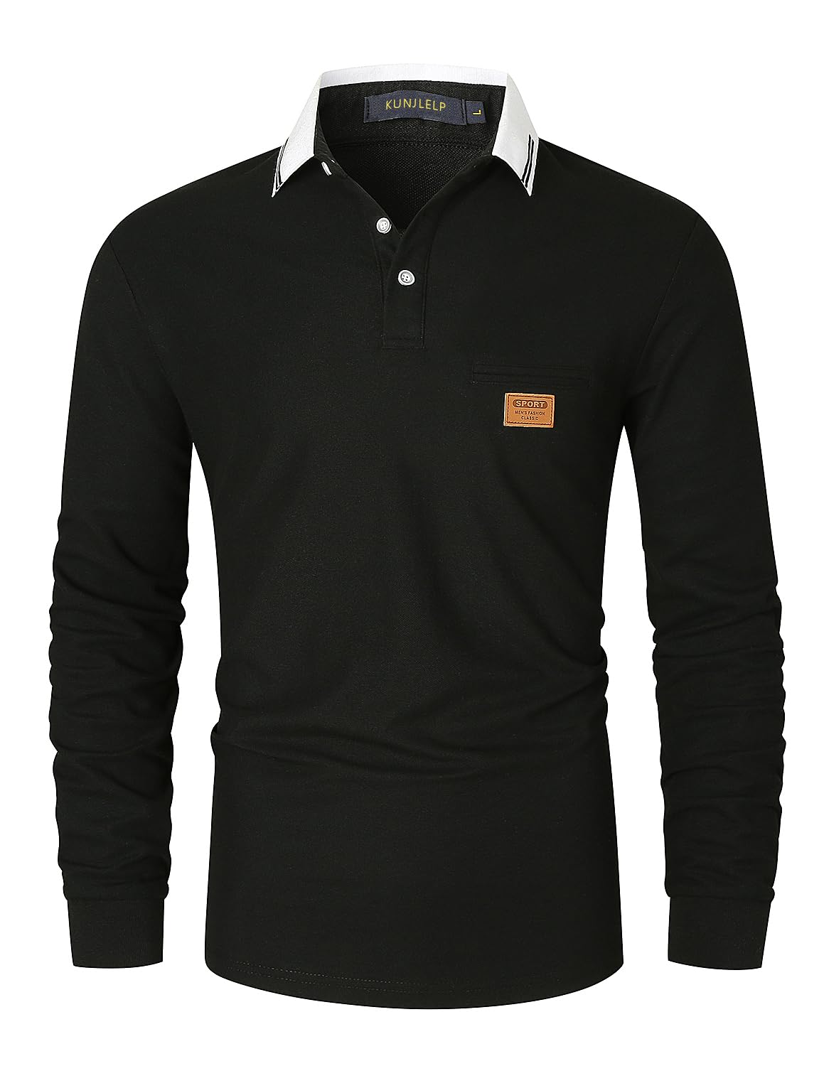 KUNJLELP Golf Polo Shirts for Men Casual Long Sleeve Polos 100% Cotton