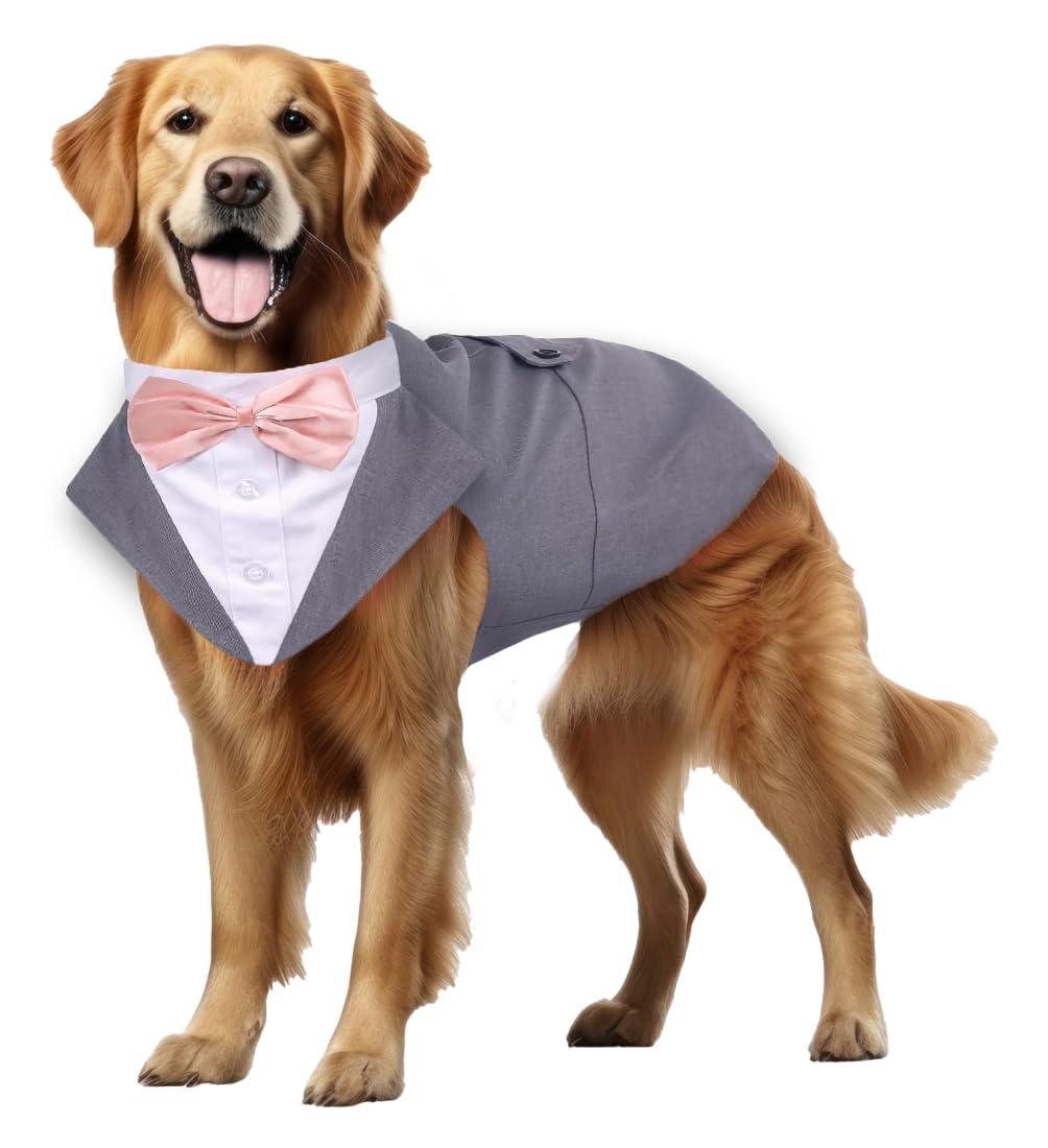 Buraq Pets Dog Tuxedo Dress Suit Bandana Set, Bow tie, Wedding Party Suit, for Small Medium Large, Male and Female Dogs Golden Retriever, Labrador, shitzu, Pug (XXL - Grey) (B0CQRNDXLB) Amazon Price History, Amazon Price Tracker