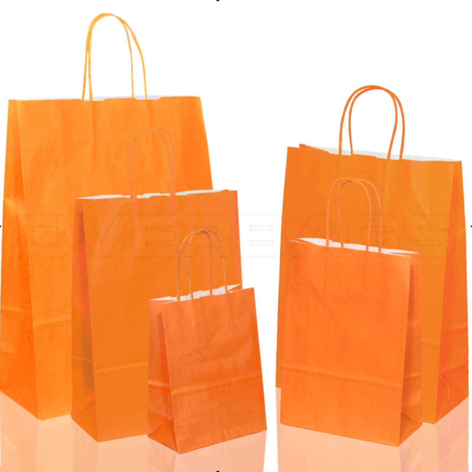 OVERBAGS - Borse shopper sacchetti di carta manico cordino colore arancio - Dimensione cm 32x13x42, Confezione pz 25