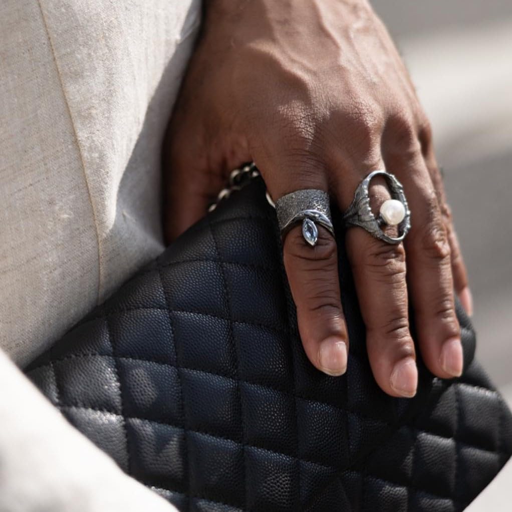 GERMAN KABIRSKI 0.60 Carat Blue Topaz Handmade Barrel Ring in 925 Sterling Silver with Gold and Black Rhodium Plating Size 10