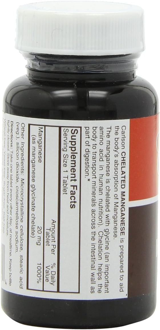 Carlson Labs Chelated Manganese 20mg, 100 Tablets : Health & Household