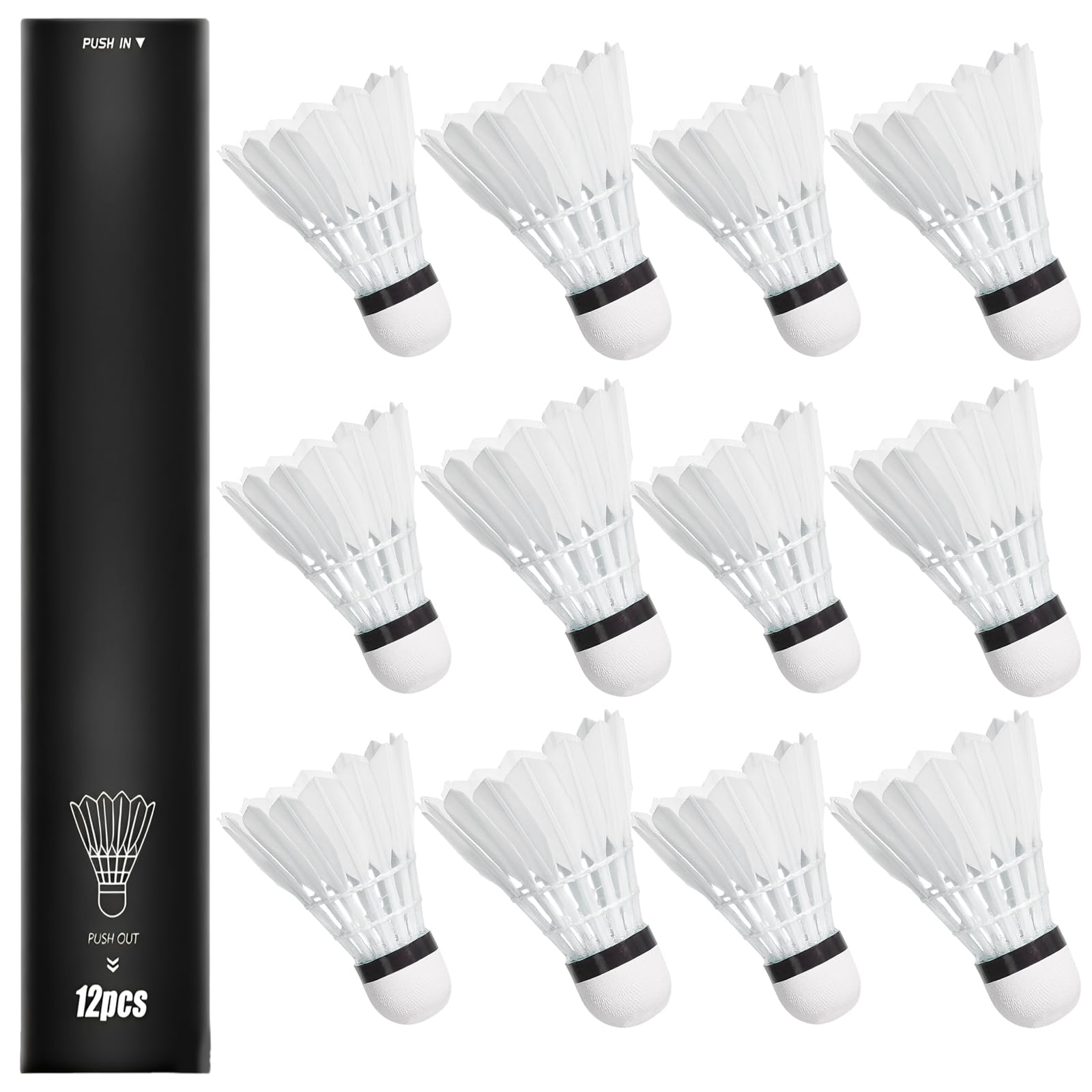Volants de Badminton, 12 Balle de Badminton Blanches, Volants Durables et Stables, Idéal pour Entraînement et Loisirs