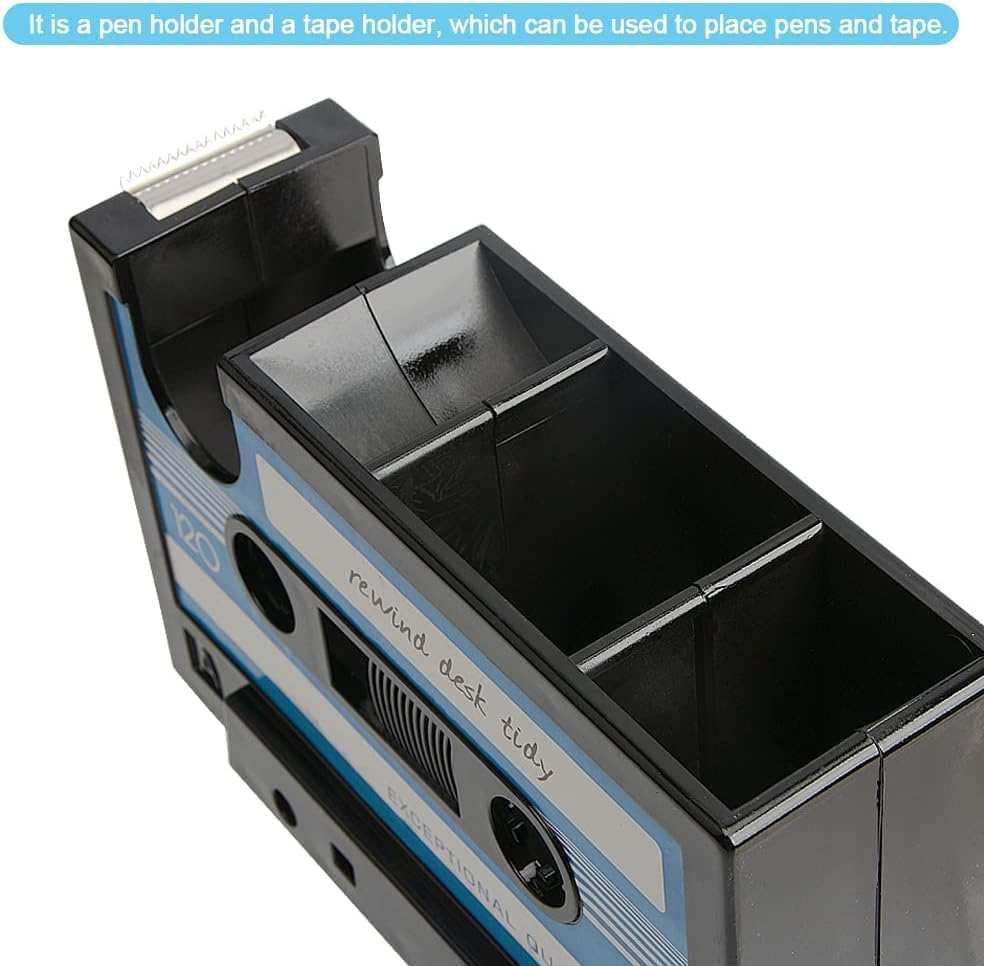 Miniatura 3 de Lindo dispensador de cinta de casete, almacenamiento de soporte para bolígrafo de casete retro, dispensador creativo de cinta de lápices, divertido