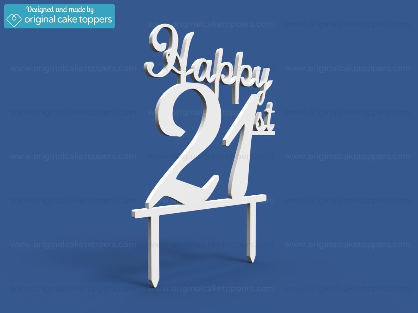 Original Cake Toppers Happy 21st - White
