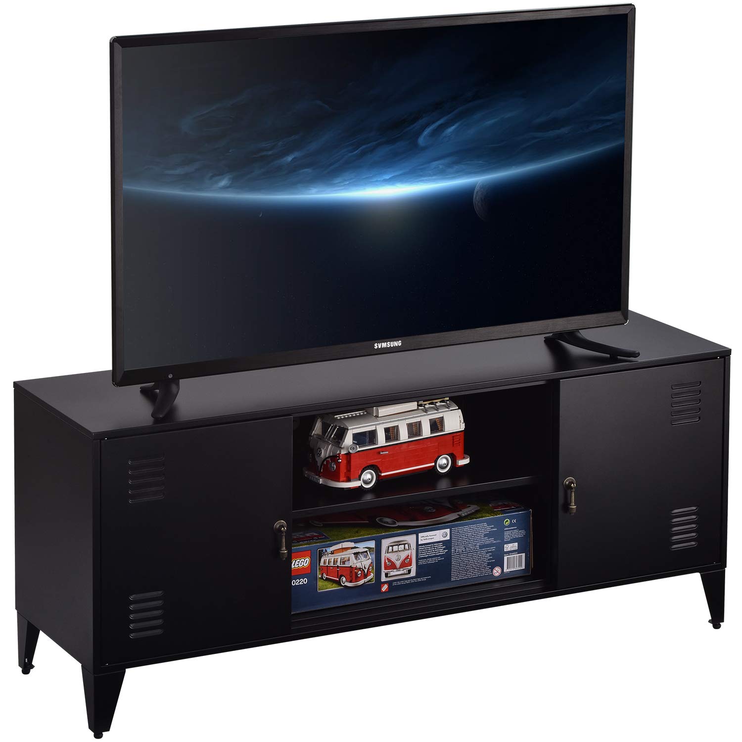 Buy SSLine Modern Elegant TV White Metal TV Stand with 2 Doors