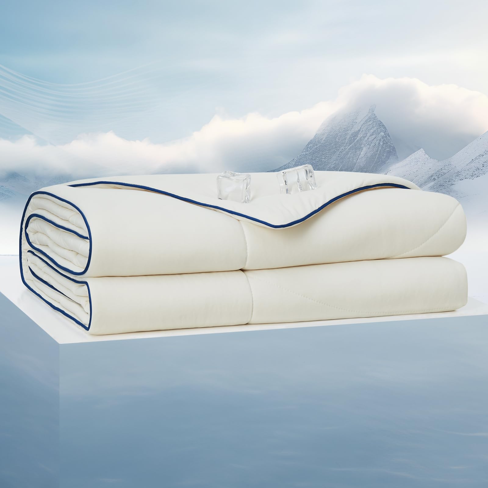 Dream Valley® Outlast® Cooling Comforter, NASA-Grade Technology Cooling Blanket, Q-Max > 0.4 Everlasting Cooling for Night Sweats, Hot Sleepers, Ivory, 90"x90" Queen