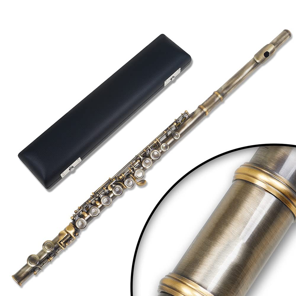 Flauta De 16 Teclas con Orificio Cerrado, For Estudiantes Principiantes, con Estuche, Varilla De Afinación, Paño Y Guantes(Brass)