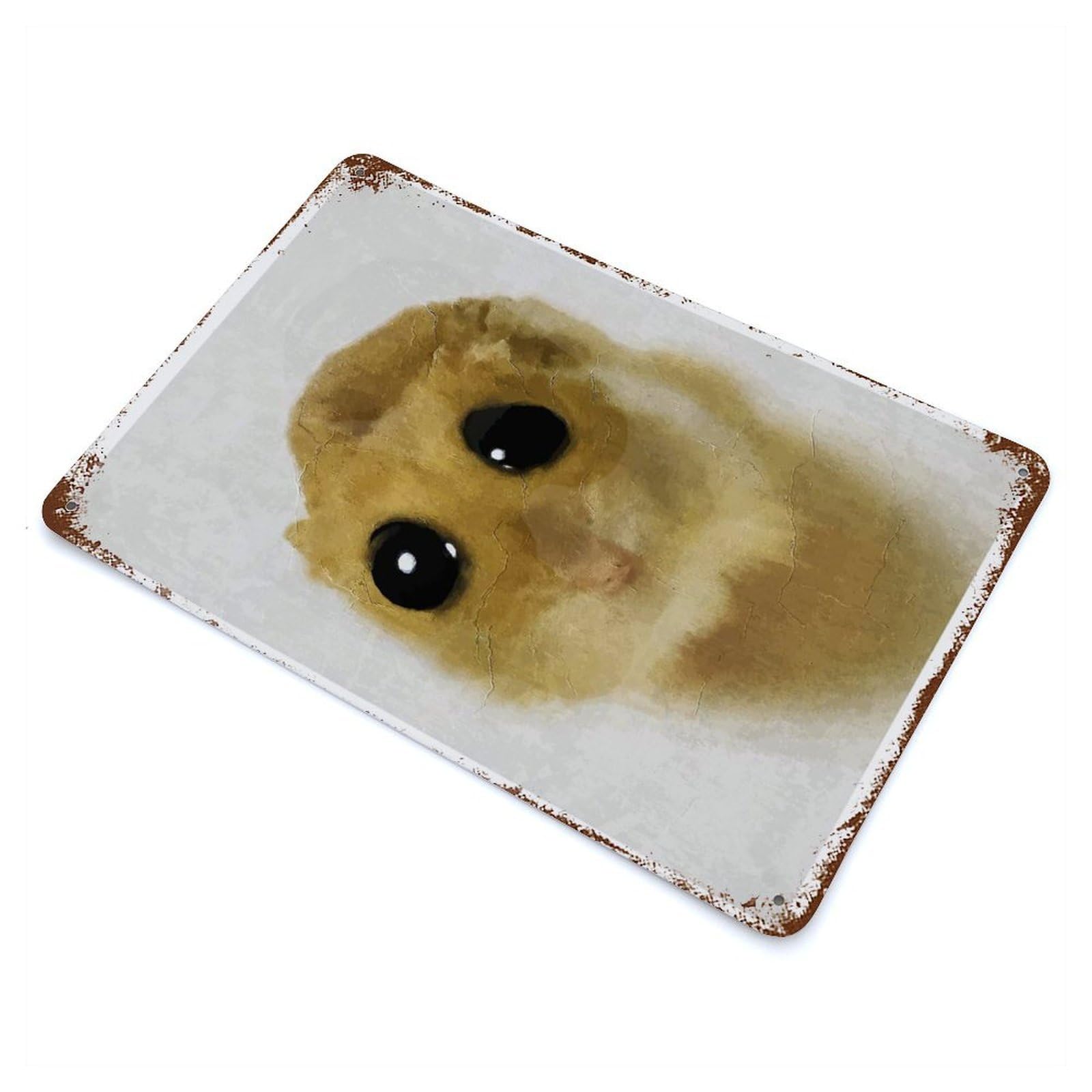Hamster Portrait with Big Eyes Vintage Wall Sign 11.8"x7.9", Rust Effect Metal Decor for Cafe, Home Bar And Lounge Decor