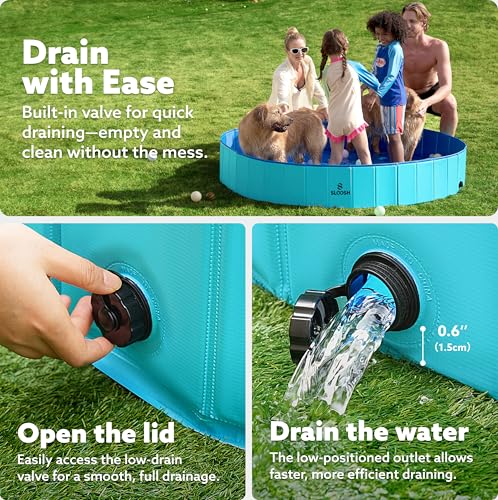 image for SLOOSH Foldable Dog Kiddie Pool - Portable Hard Plastic Doggie Swimmin