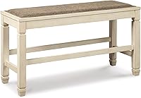 Signature Design by Ashley Bolanburg Counter Height Upholstered Bench - Farmhouse Whitewash Double Seat, Nailhead Trim