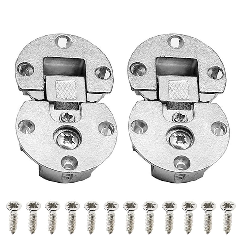 Huanfeimo Silver 2 Pcs 90 Degree Page Turning Axis Adjustable Cabinet Door Semi Circular Hinges Dedicated Table Drop Hidden Hinge Flush Hinge With Mounting Screws For A Wide Range Of Furniture Installations
