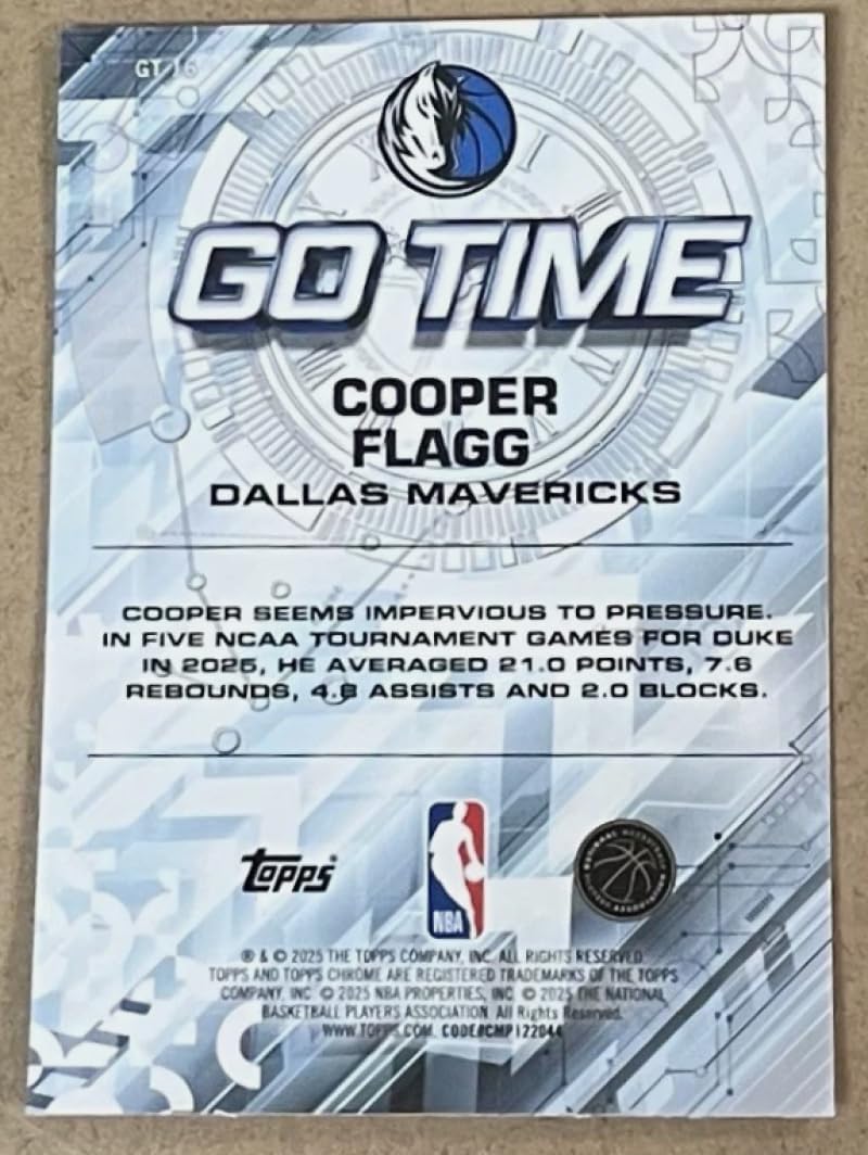 Basketball Trading Card 2025-26 Topps Chrome Go Time RayWave Refractor #GT-16 Cooper Flagg EX/NM Mavericks