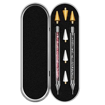 Rhinestone Picker Tool, Dual-ended Rhinestones Applicator Nail Art Design Tool, 2 Pack Acrylic Handle Nail Pen with 4 Extra Wax Tips