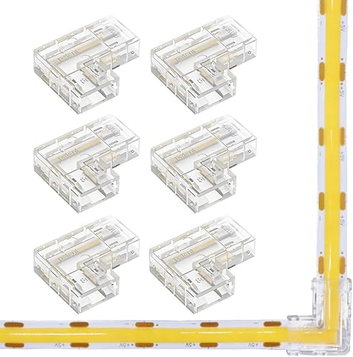 MJJC 6 conectores de esquina de luz LED COB de 2 pines de 0.315 in, en forma de L, tira de 90 grados para tira de conectores rápidos sin soldadura