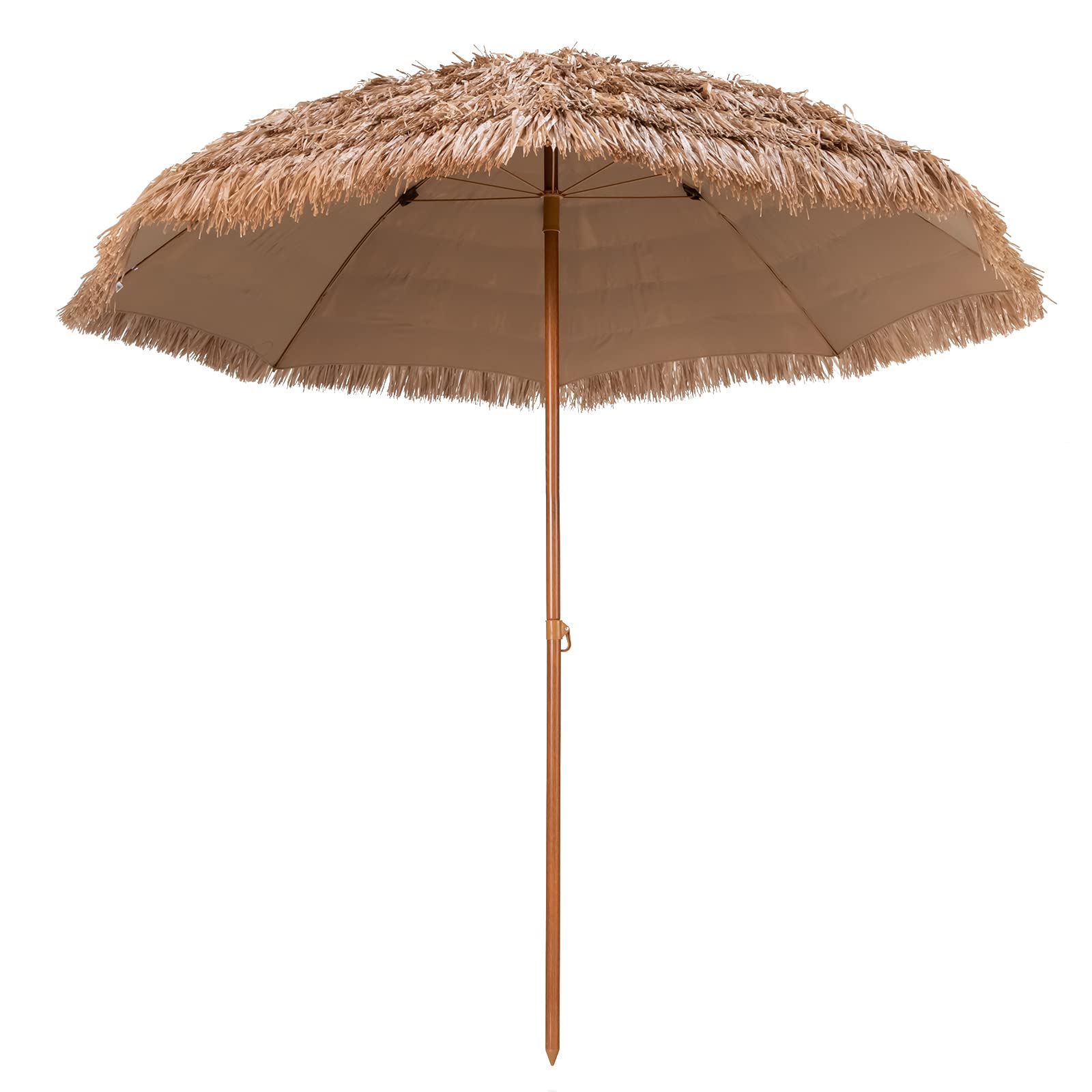 TANGZON 1.9M/2M/2.05M Hawaiian Umbrella, Thatched Folding Tilting Sunshade, Outdoor Portable Easy Set-up 8-Rib Tropical Tiki Hut Parasol for Beach Garden Patio (with Vertical Function, 205 x 222 cm)
