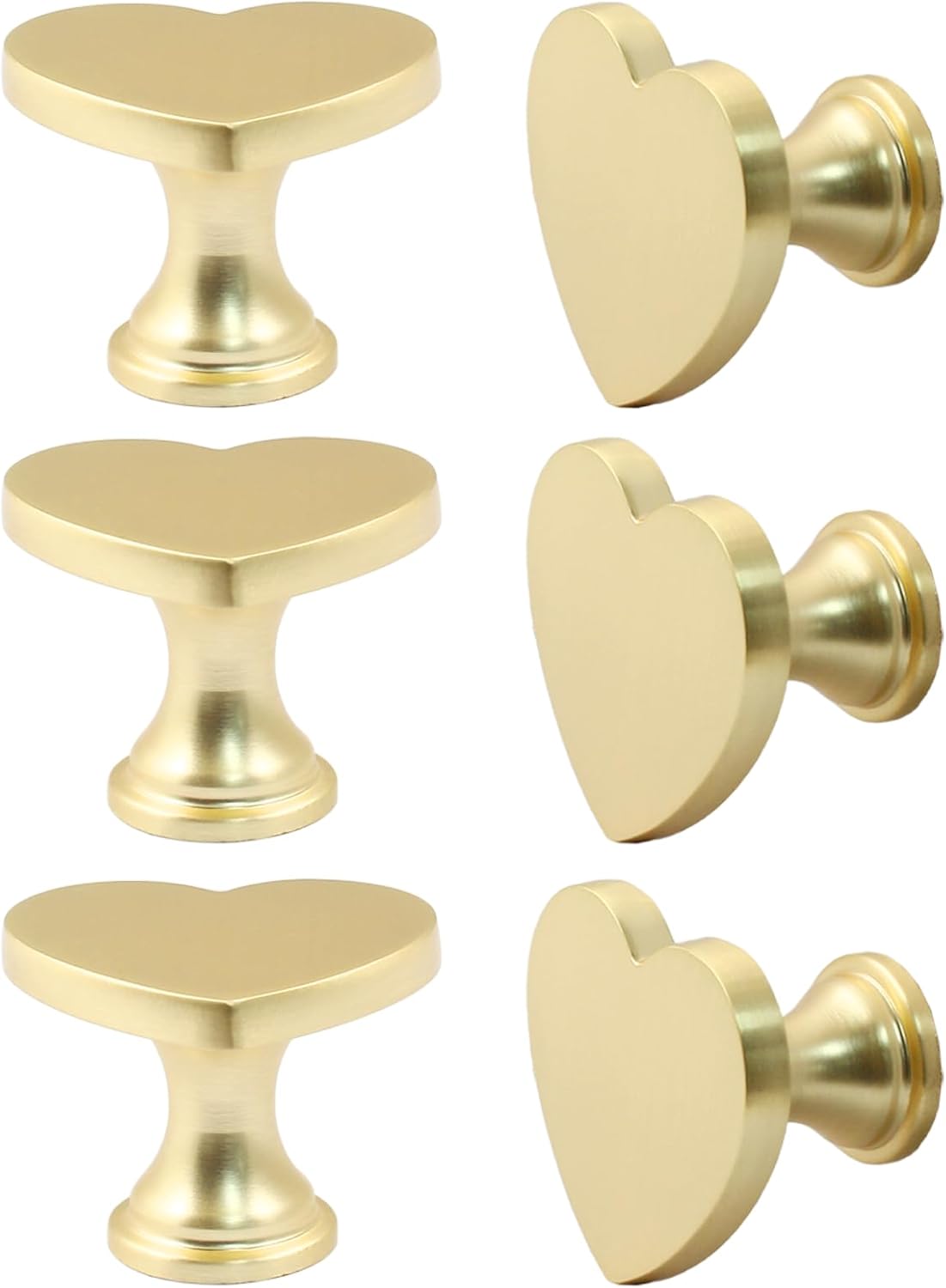 6 Pcs Heart Shape Cabinet Knobs, Gold Drawer Pulls, Brass Gold Dresser Knobs for Cabinet, Kitchen