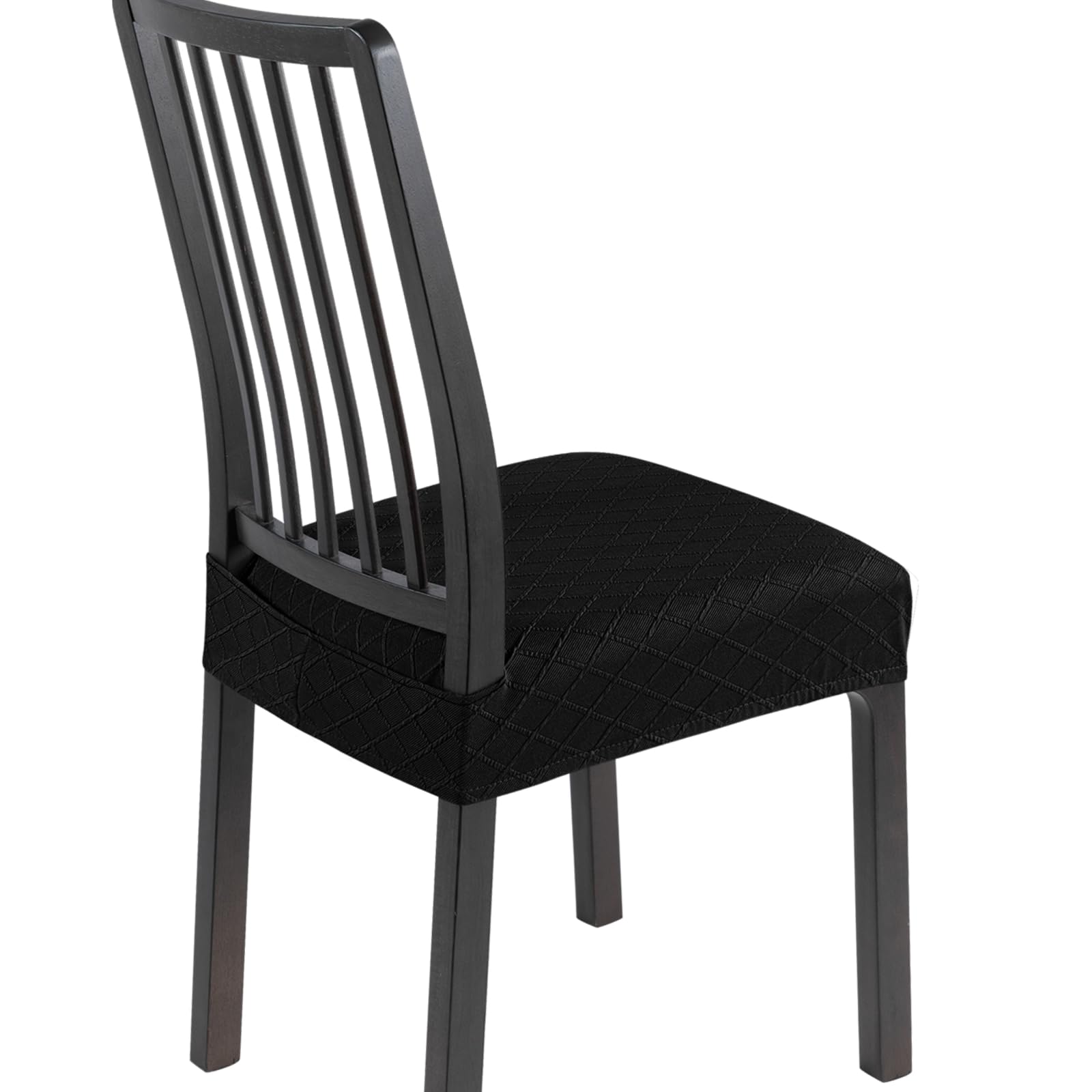 SearchI Dining Chair Seat Covers Set of 6, Rear Covered, Check Black