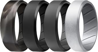 ROQ Mens Silicone Rings, Single Beveled Edge - Mens Silicone Wedding Band & Rubber Engagement Ring for Men - Breathable Comfort Fit Silicone Rings for Him