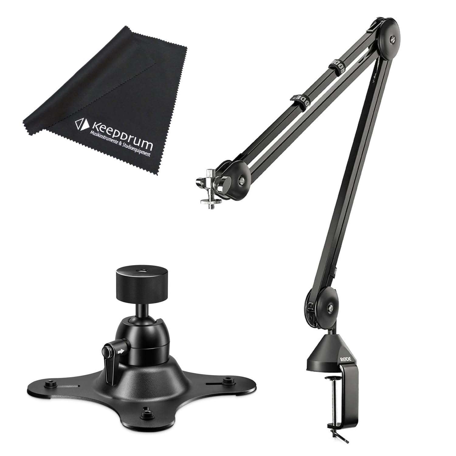 Rode PSA-1 - Brazo de micrófono de mesa + soporte para trípode VESA + paño keepdrum