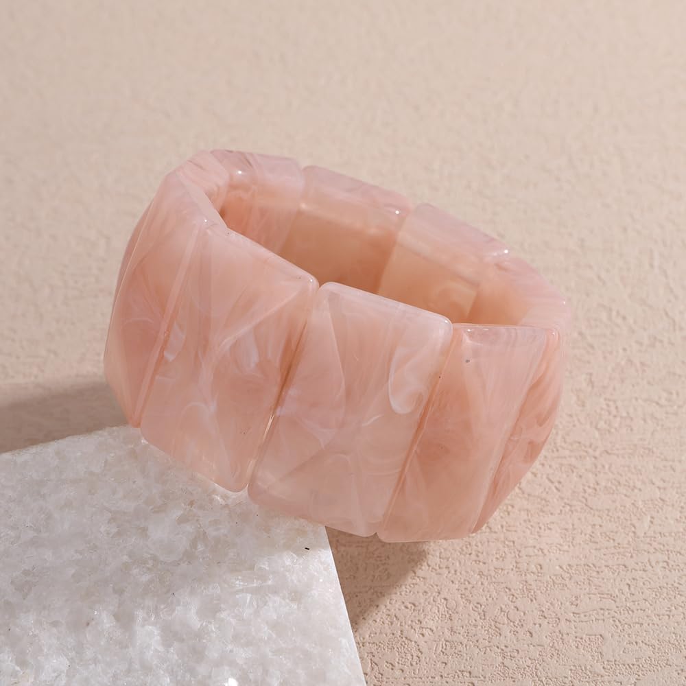 wekicici Geometric Rectangle Acrylic Resin Bracelet Chunky Stackable Acetate Resin Dangle Bracelet Wide Wristbands Thick Elastic Stretch Bracelet for Women Statement Jewelry - Image 5