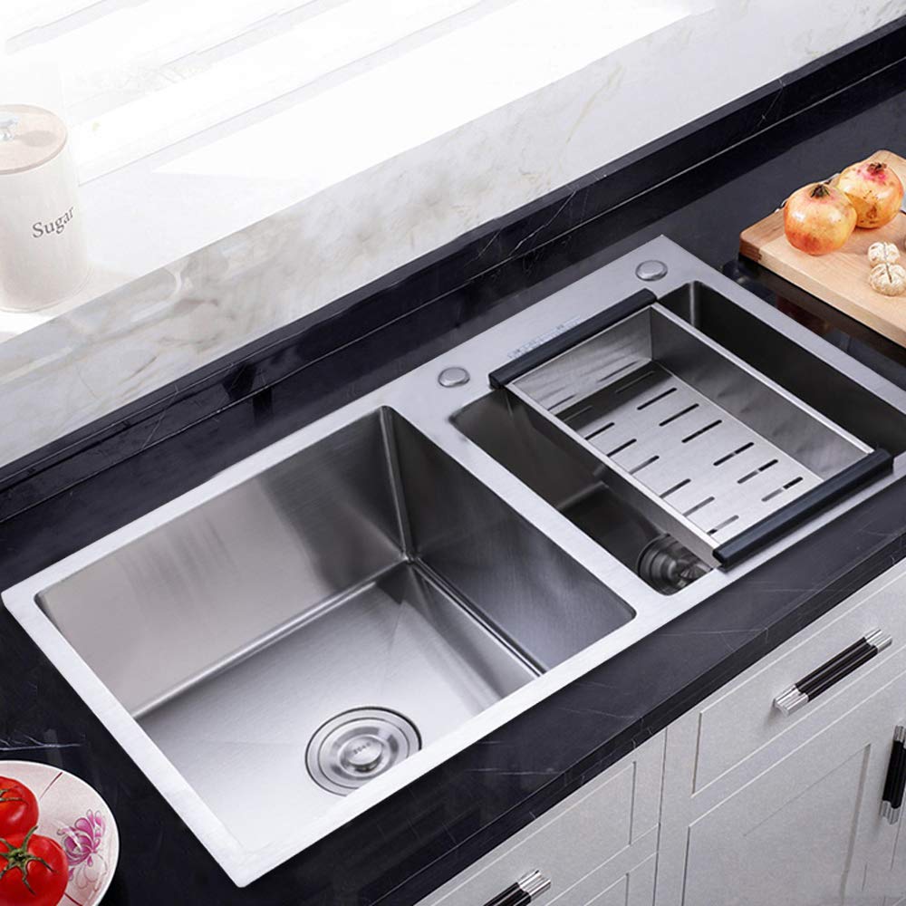 Lavello da cucina in acciaio inox 201 con tubo di drenaggio in acciaio inox per cucina, lavanderia, giardino, lavandino, con tappo di scarico 78,43,21 cm