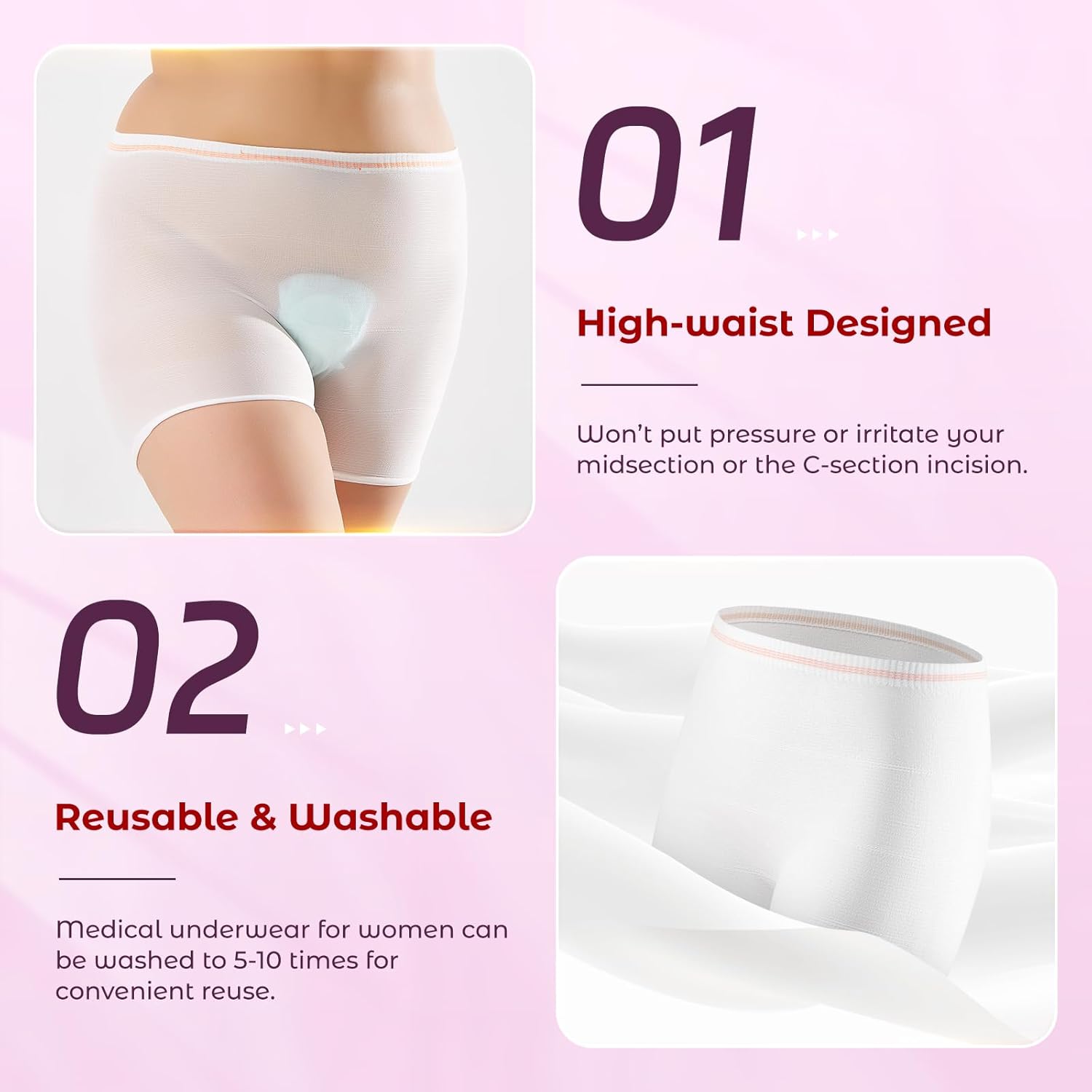 Carer Mesh Underwear Postpartum Postpartum Essentials Reusable, Stretchy Postpartum Underwear High Waist Mesh Panties - Image 3