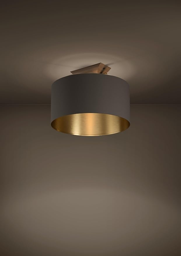 Eglo EGLO Plafondlamp Santandria, plafondlamp voor woonkamer en slaapkamer, FSC100PA, woonkamerlamp van hout, messing en textiel in cappuccino, lamp plafond met E27-fitting, Ø 40 cm photo 2